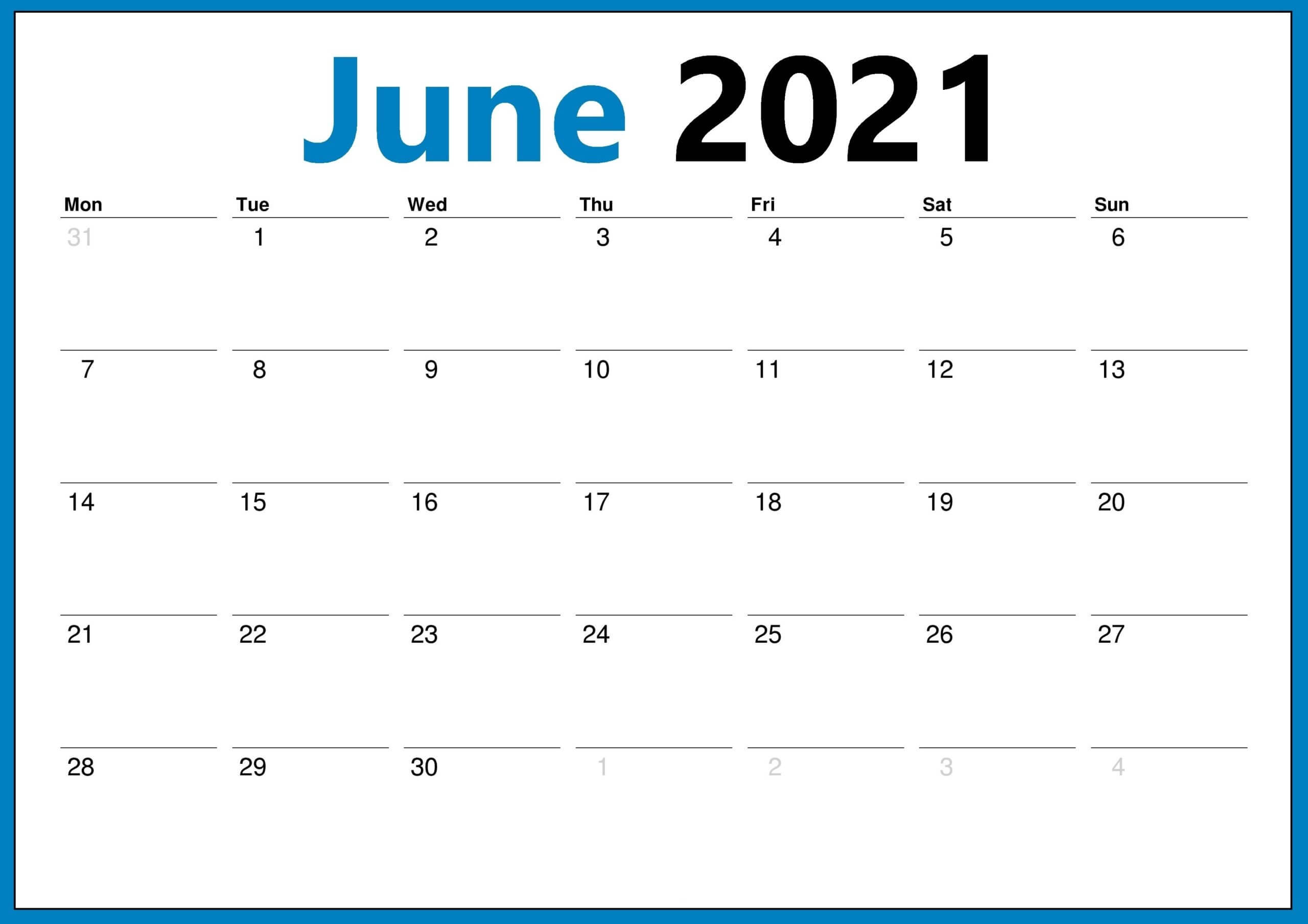2021 June Desk Calendar