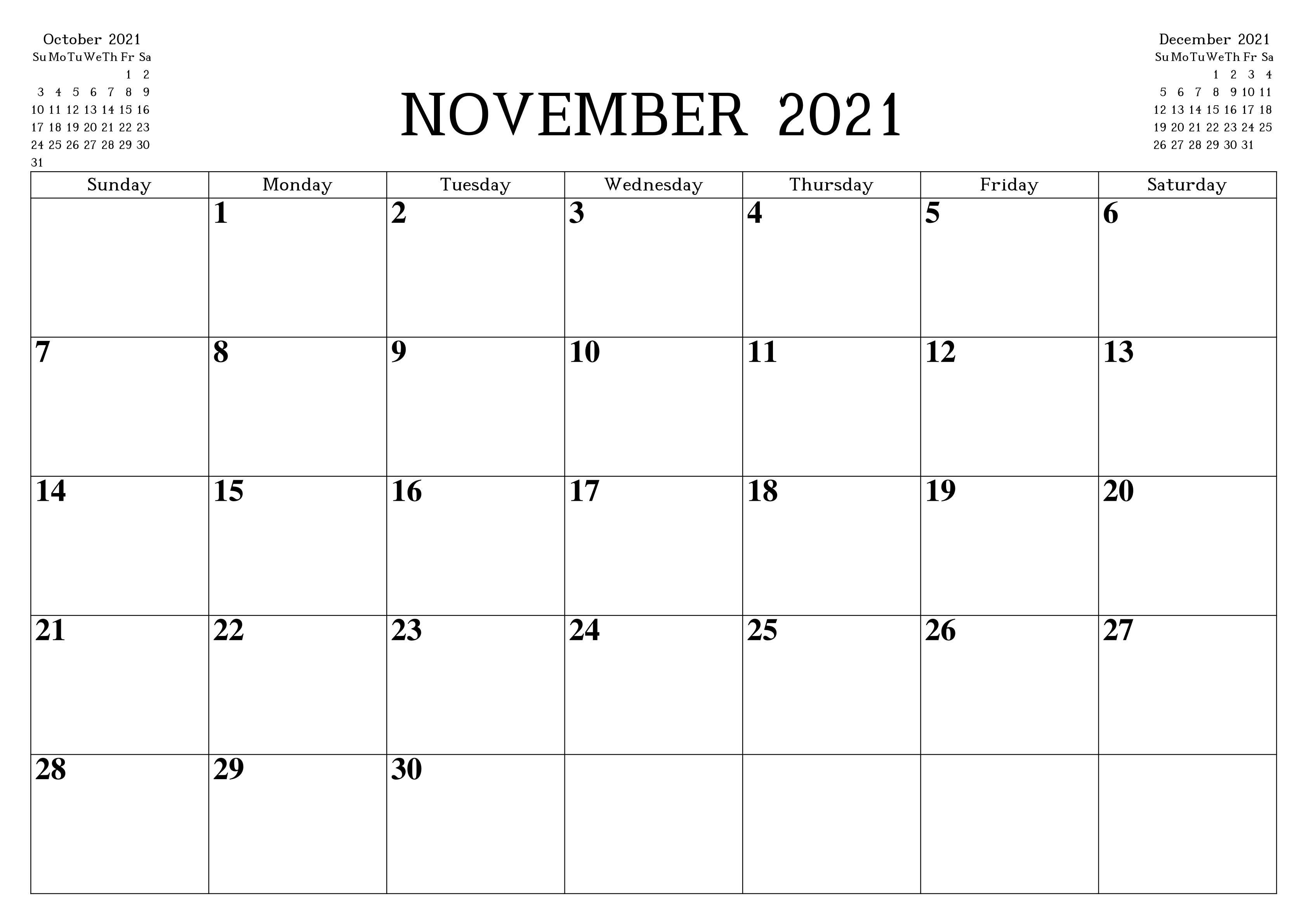 Blank Calendar November 2021