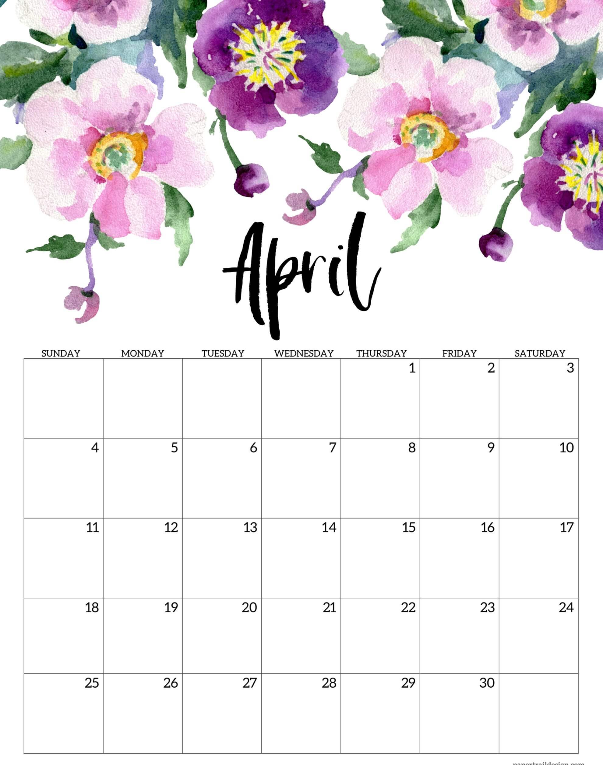 Floral April 2021 Calendar