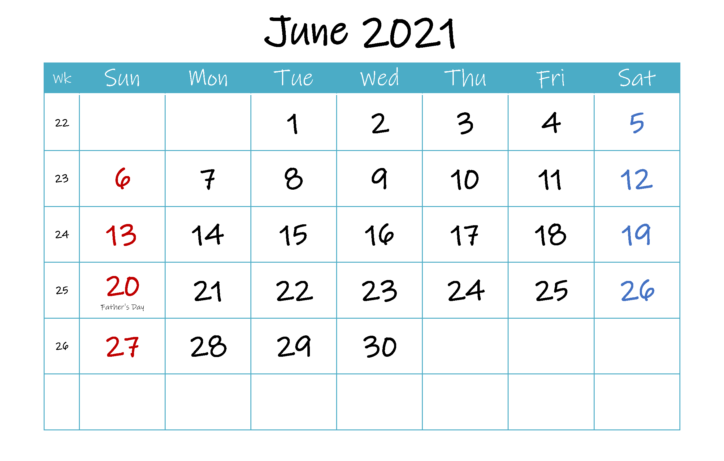 June 2021 Calendar Template