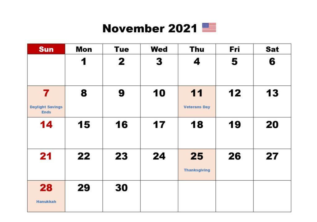 November 2021 Canada Holidays Calendar