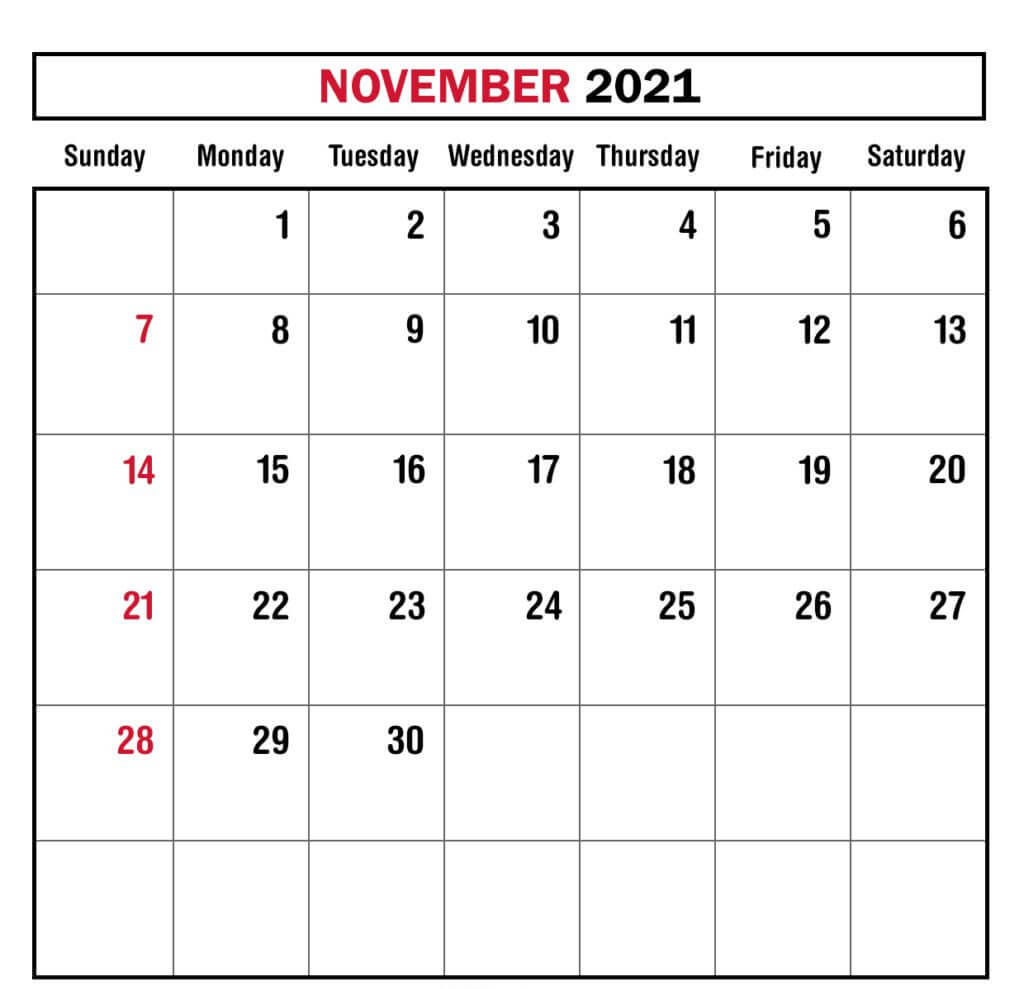 Print November 2021 Blank Calendar Pages