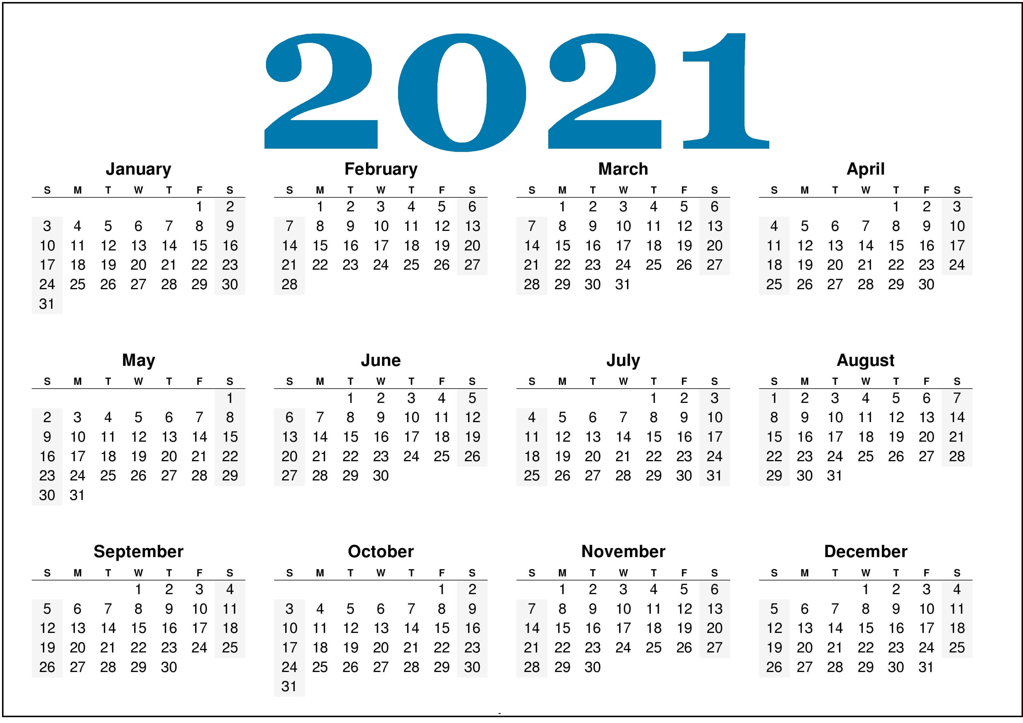 2021 Calendar Printable One Page