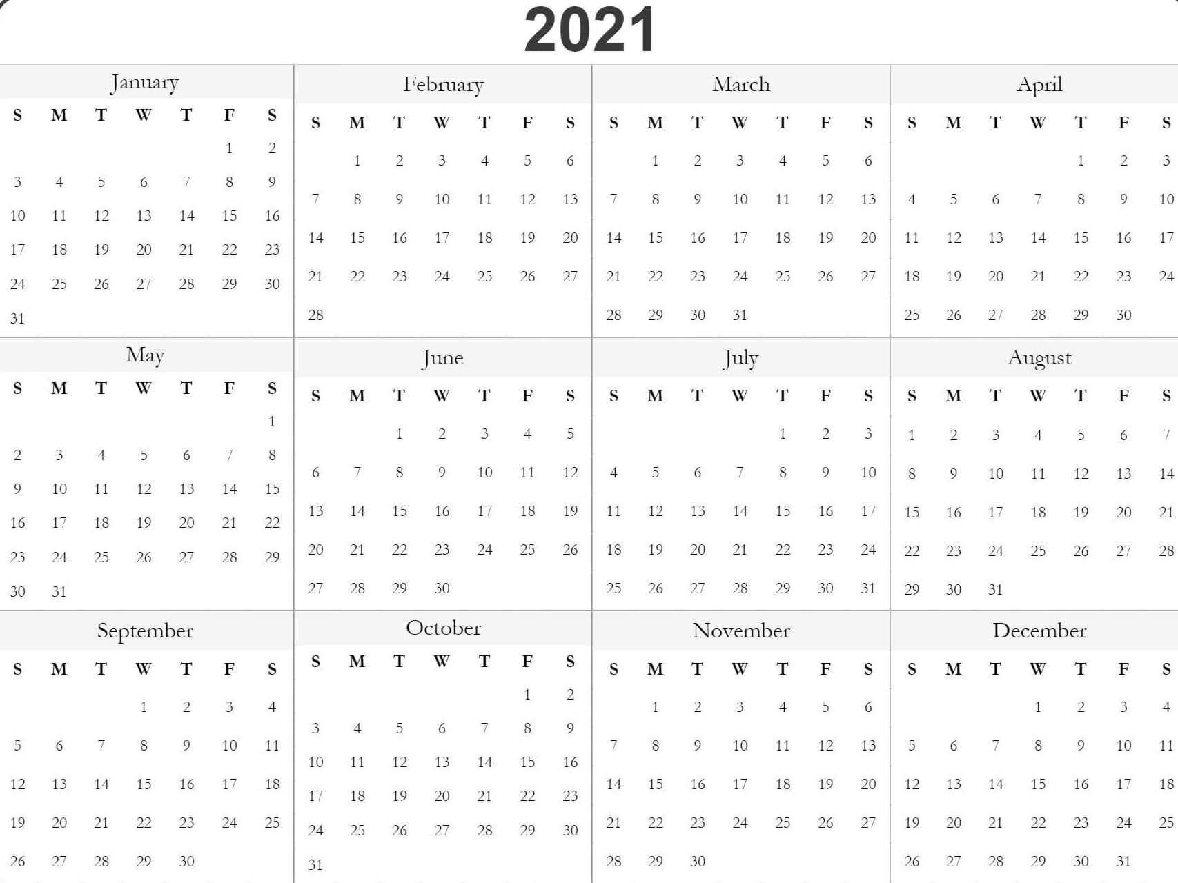 2021 Printable Calendar Templates