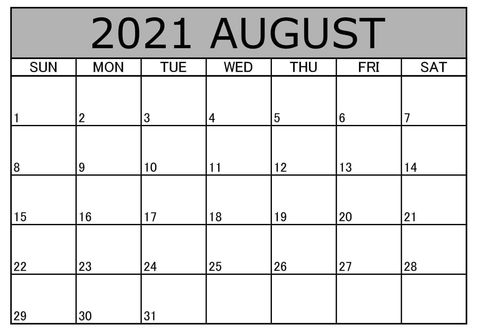 August 2021 Calendar PDF