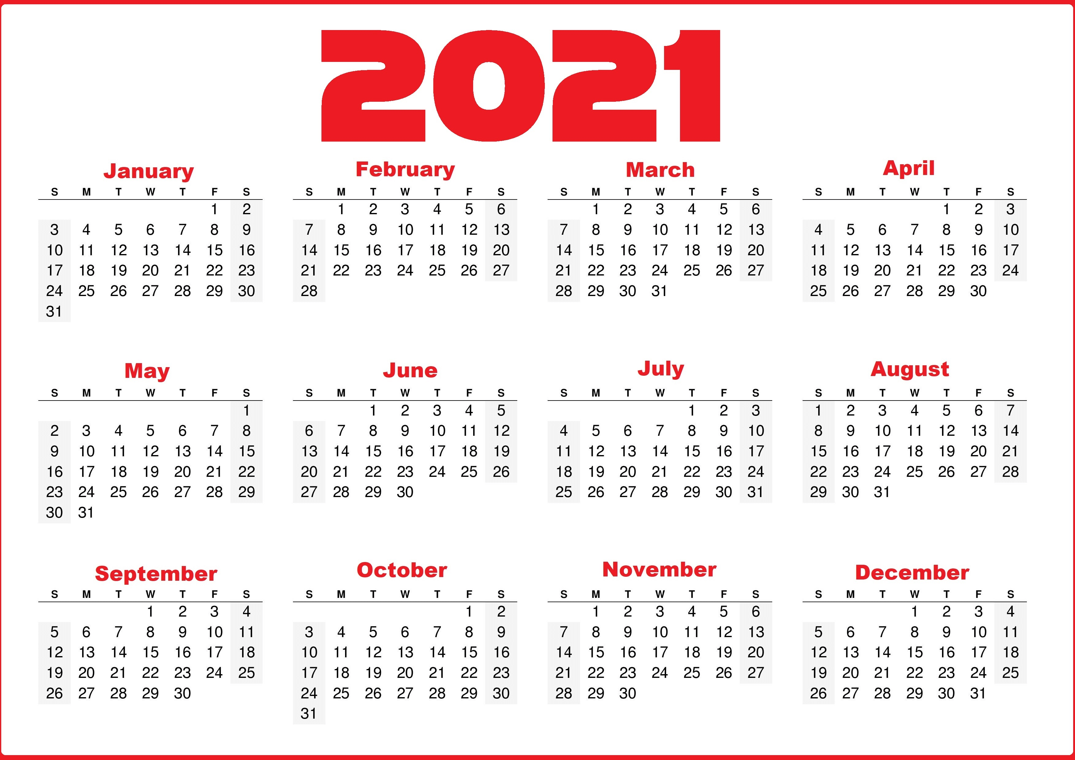 Free 2021 Yearly Printable Calendar