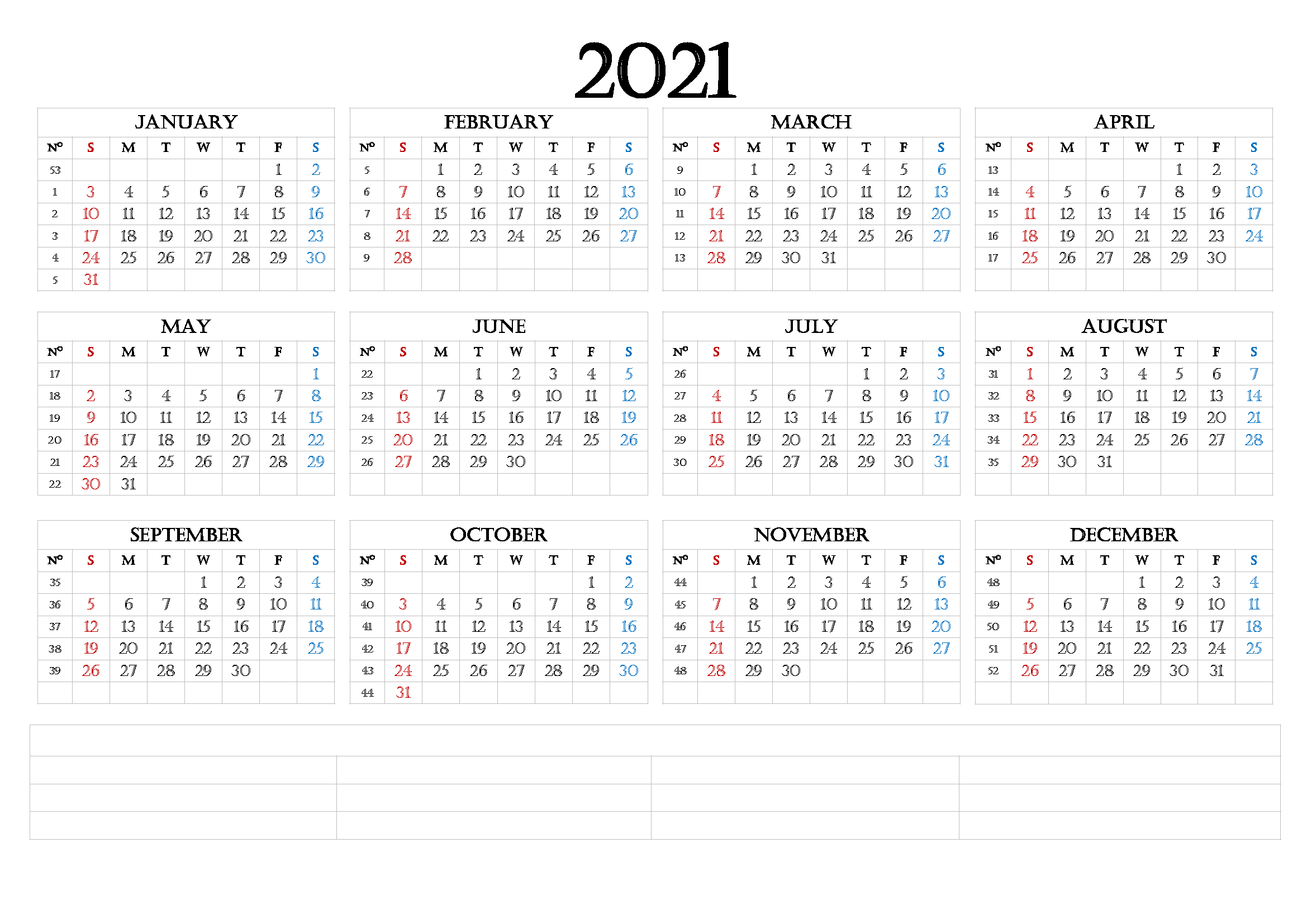 Printable Calendar Template 2021