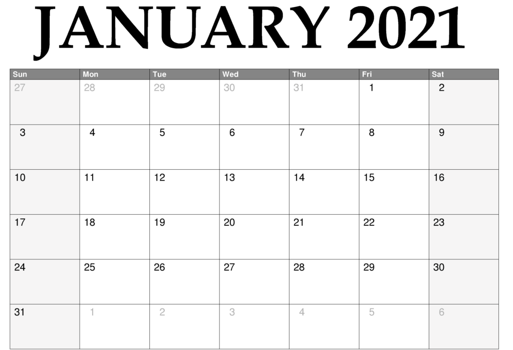 Printable Monthly 2021 Calendar Blank Template with Notes