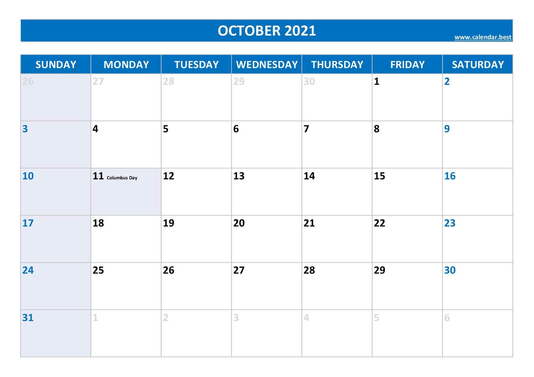 blank calendar template october2021