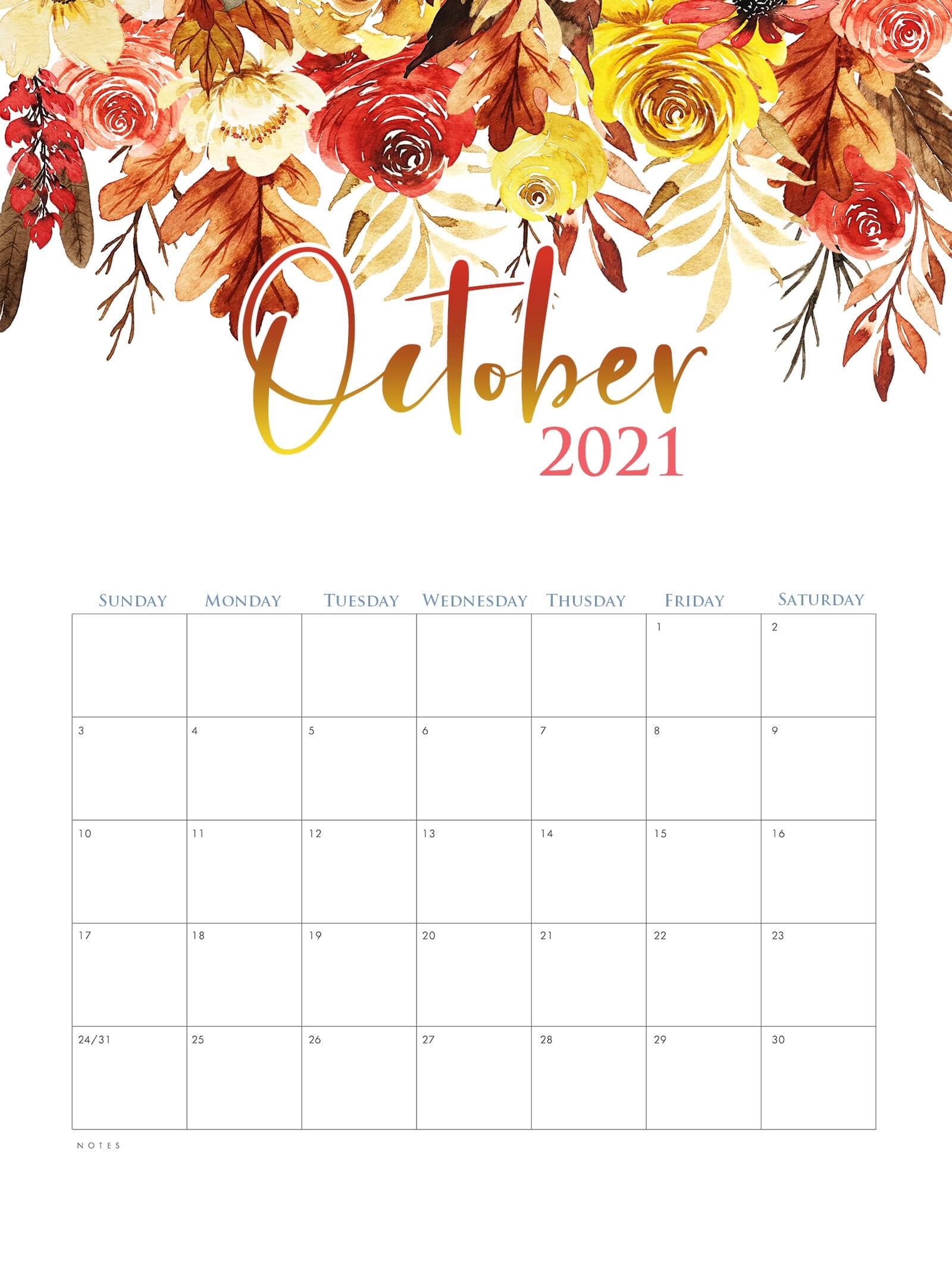 Decorative October 2021 Calendar Cute