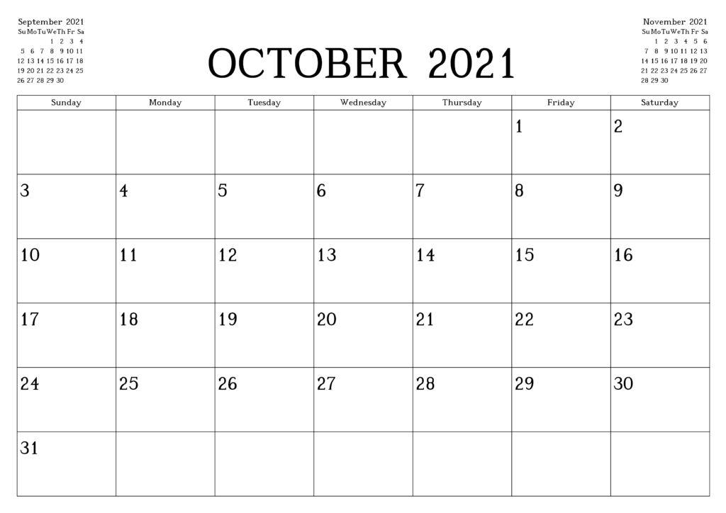 Free Printable October 2021 Template