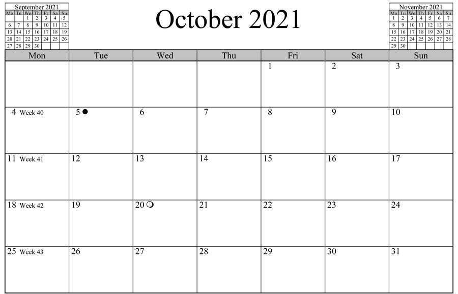 Moon Phases October 2021 Calendar