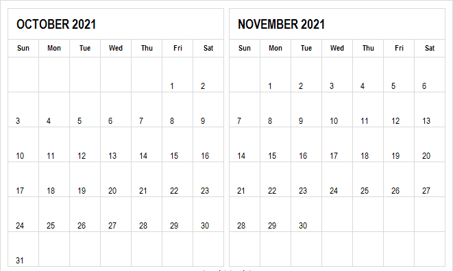 October November 2021 Calendar