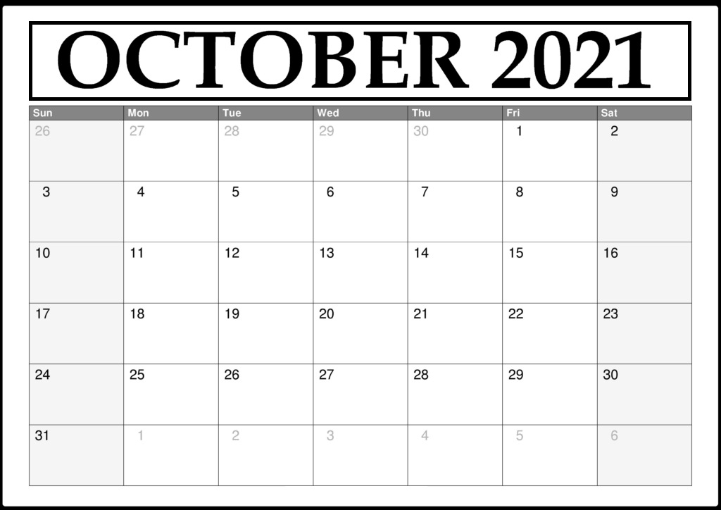 PDF October Calendar 2021