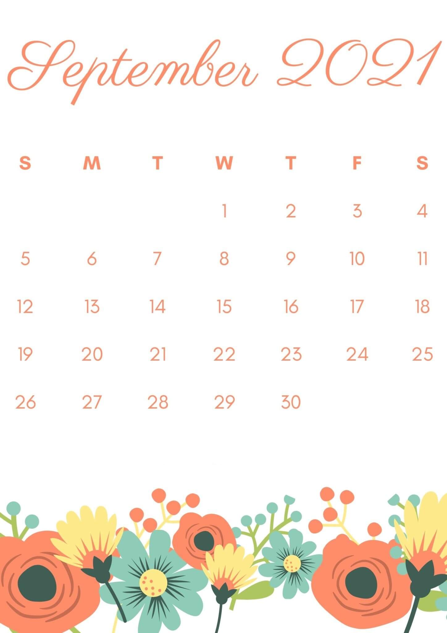 floral september 2021 calendar