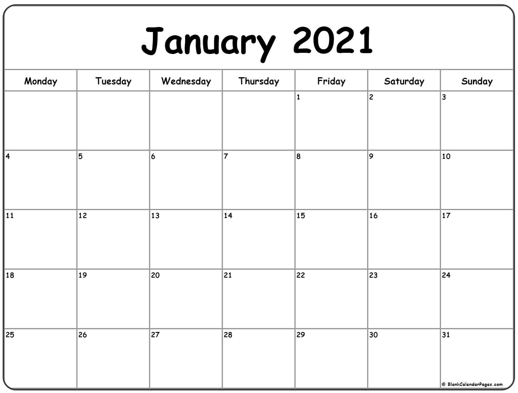 Blank January 2021 Calendar Printable