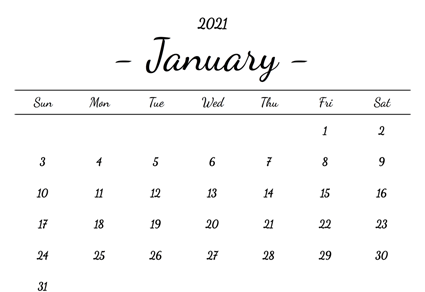 Blank January 2021 Calendar Printable