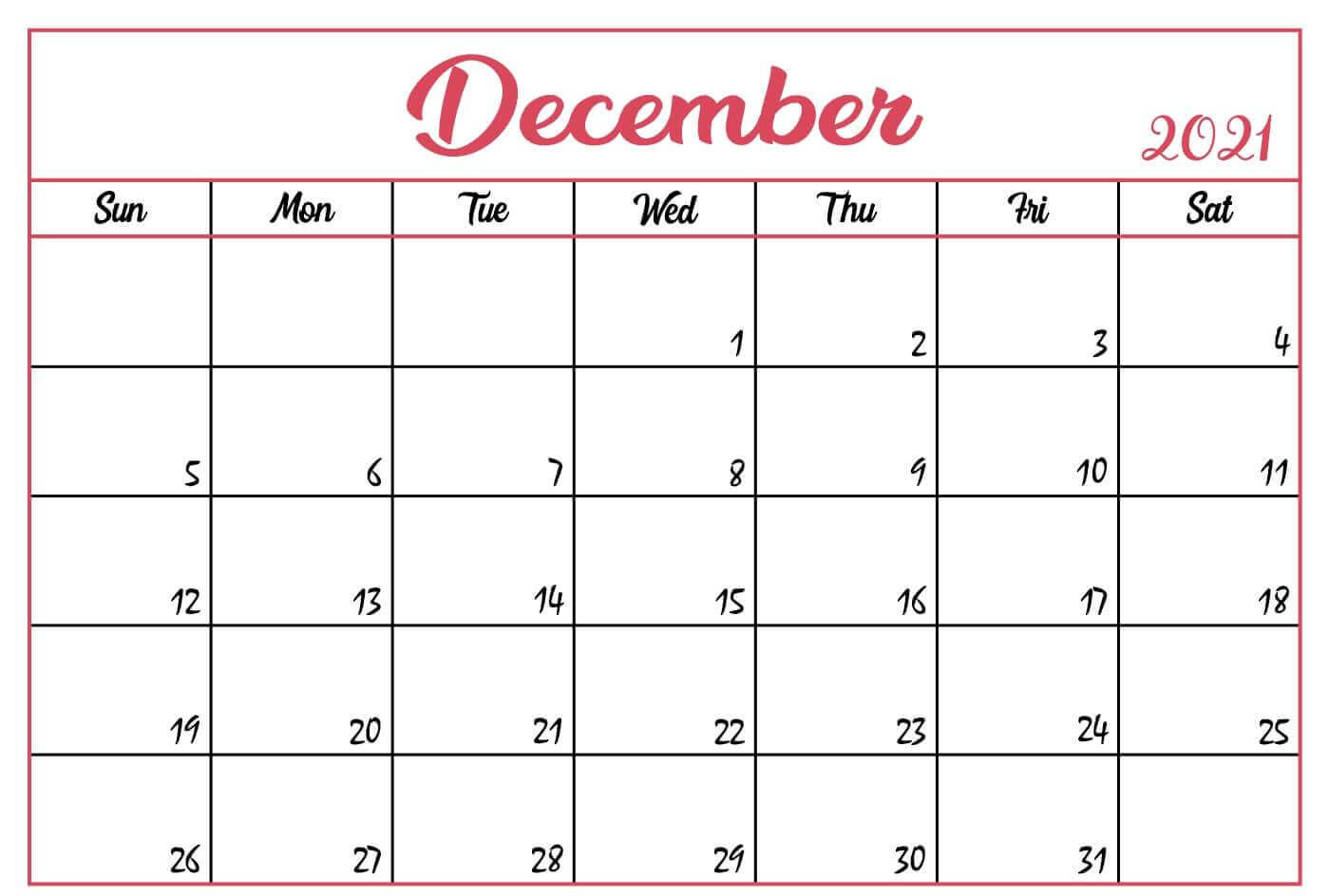 Calendar For December 2021
