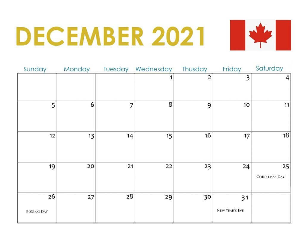 December 2021 Calendar Canada with Holidays