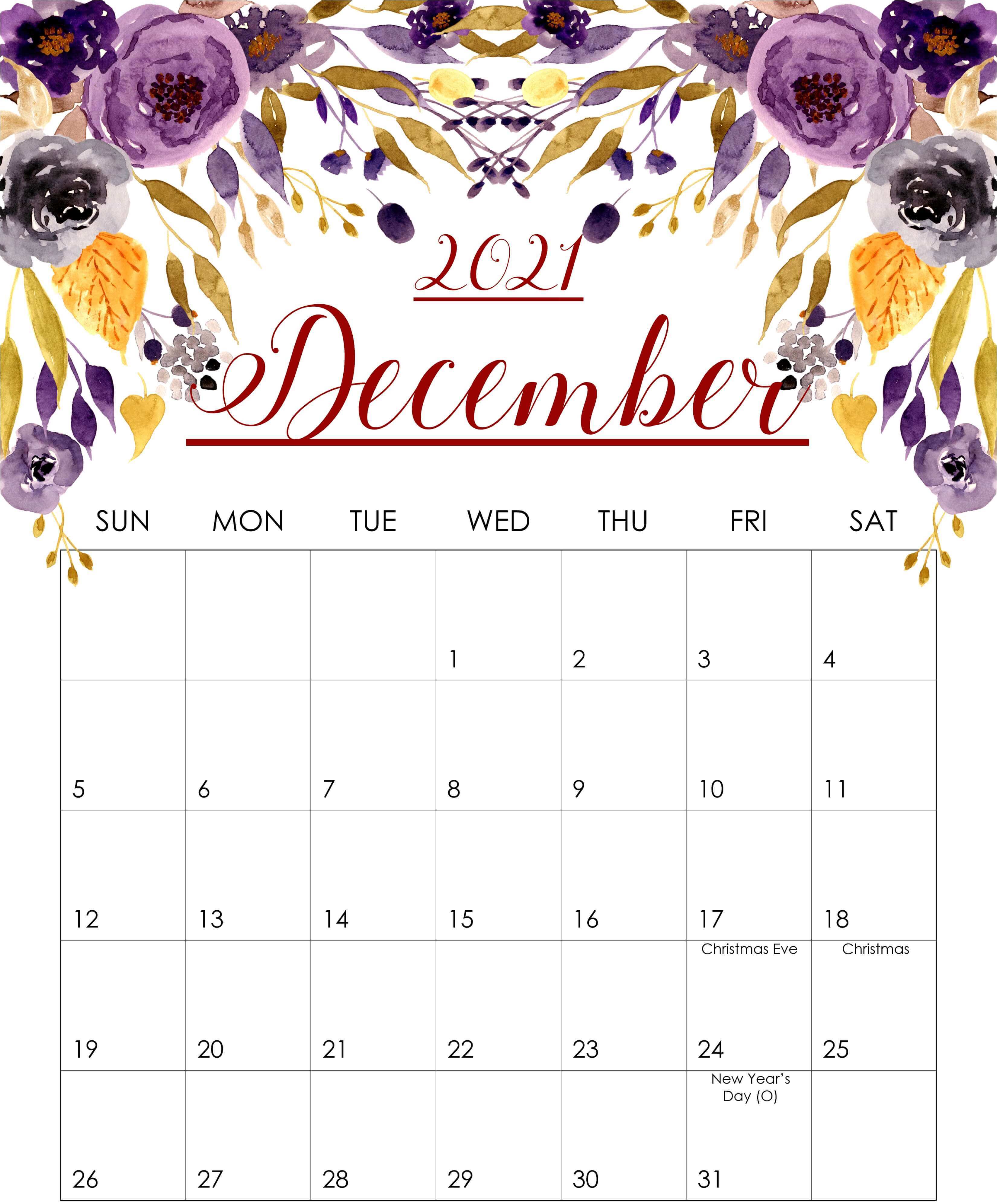 Floral December 2021 Wall Calendar
