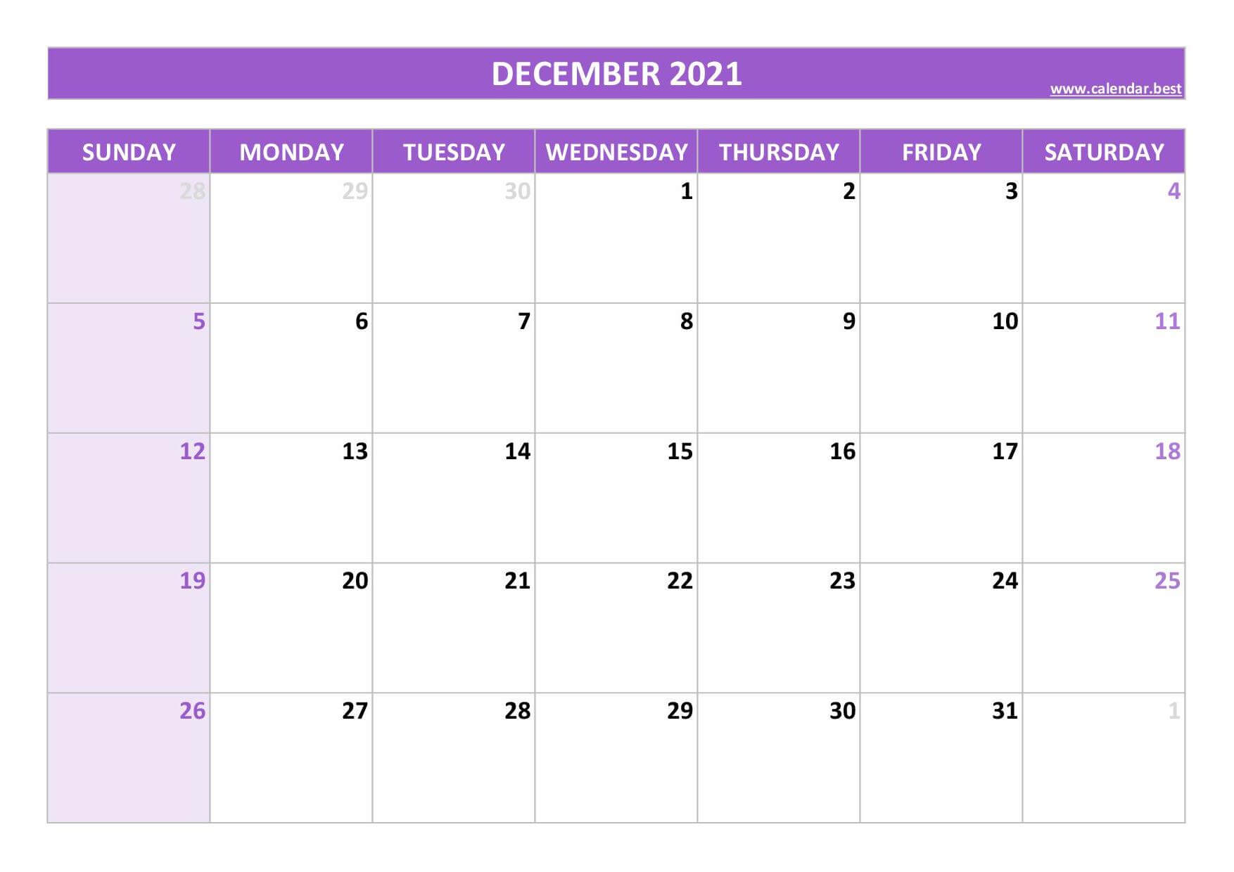 Free December Calendar 2021 Excel