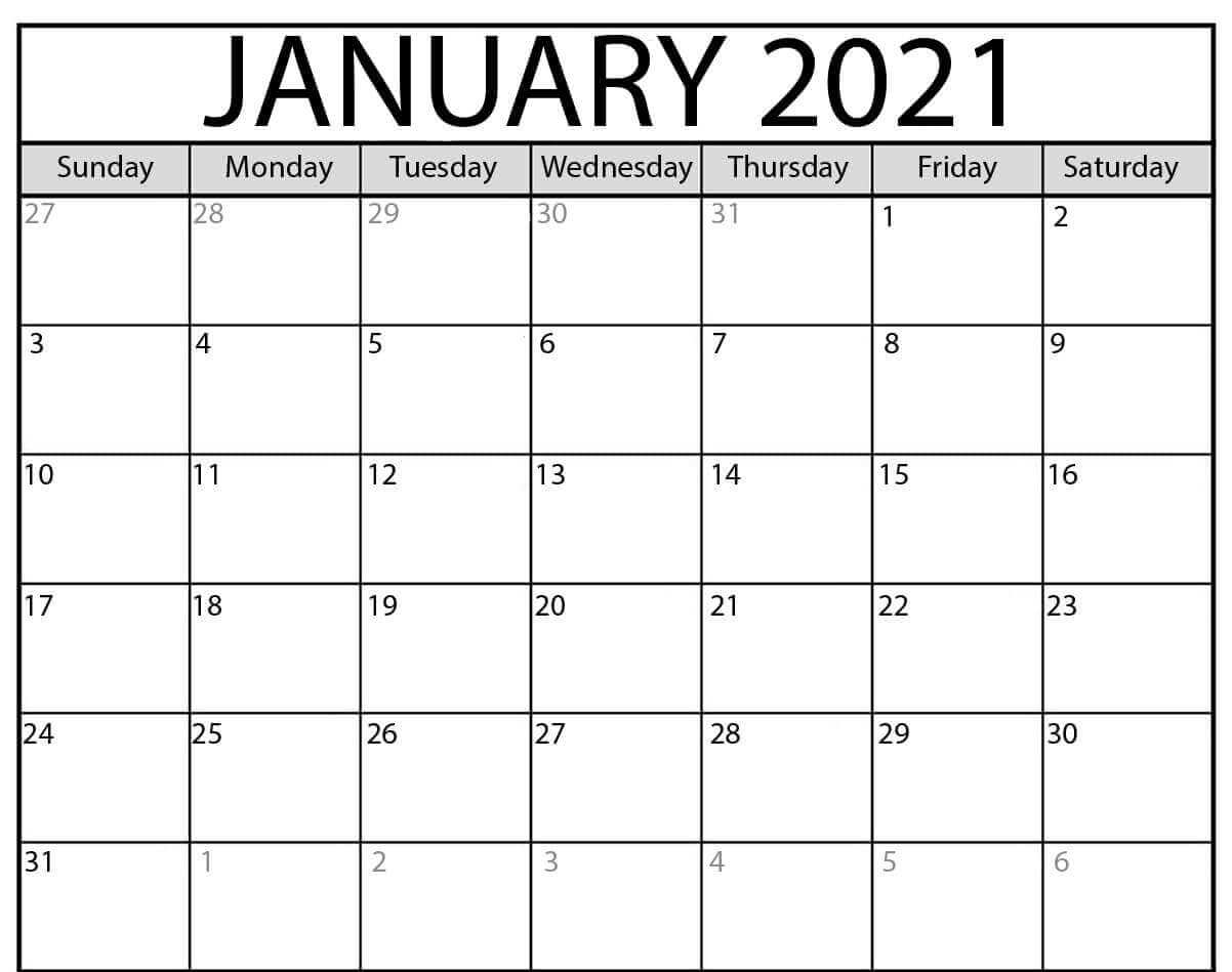 January 2021 Blank Calendar