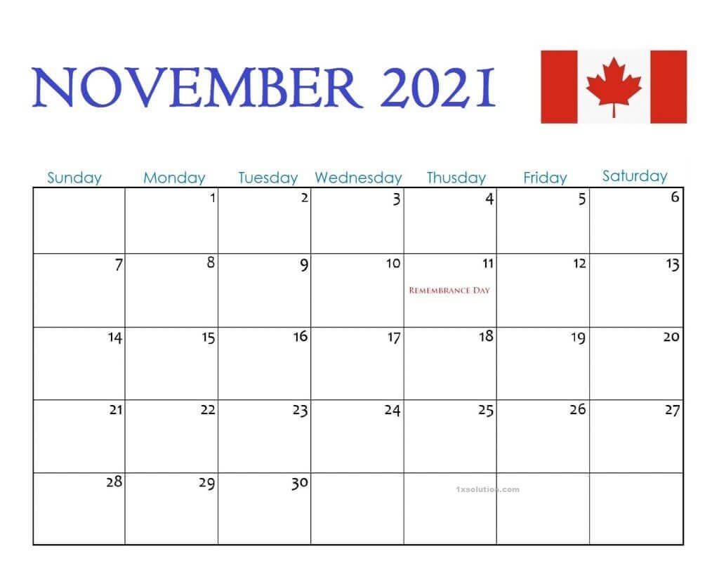 November 2021 Calendar Canada