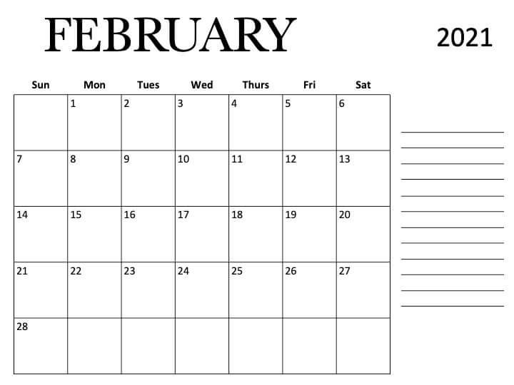 2021 February Blank Calendar