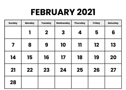 Blank Calendar Template February 2021