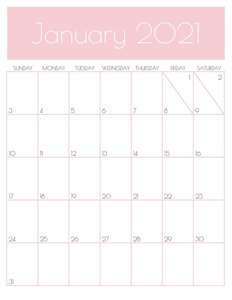 Cute January 2021 Calendar – Printable Editable Template