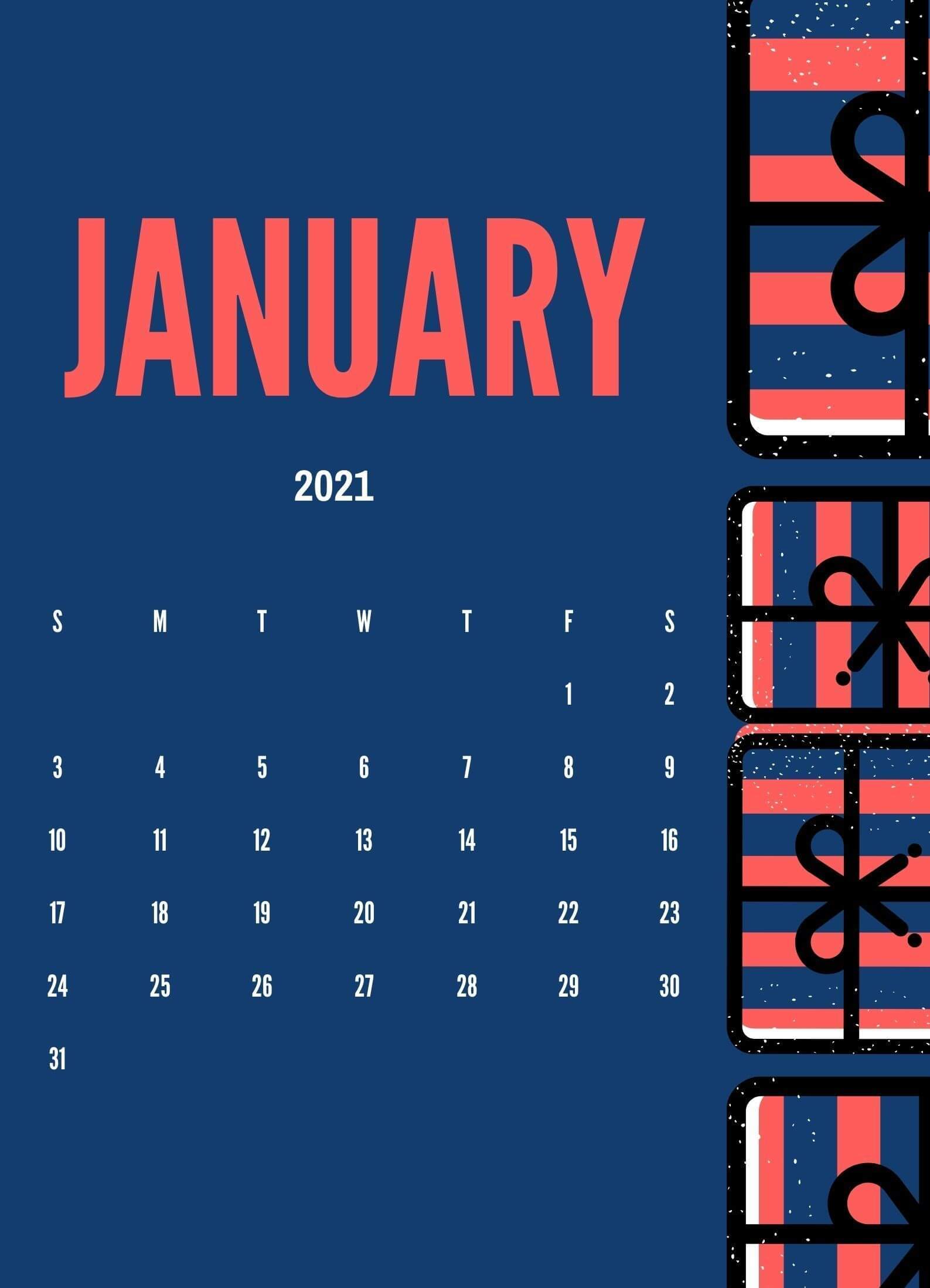 Cute January 2021 Calendar Wallpaper