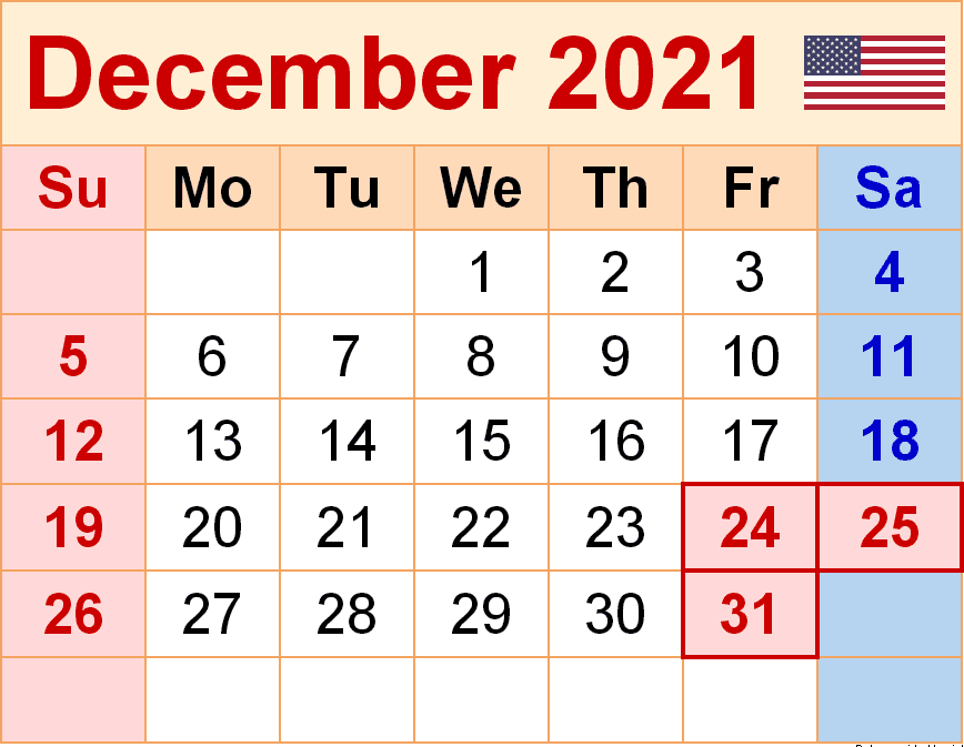 December 2021 USA Holidays Calendar