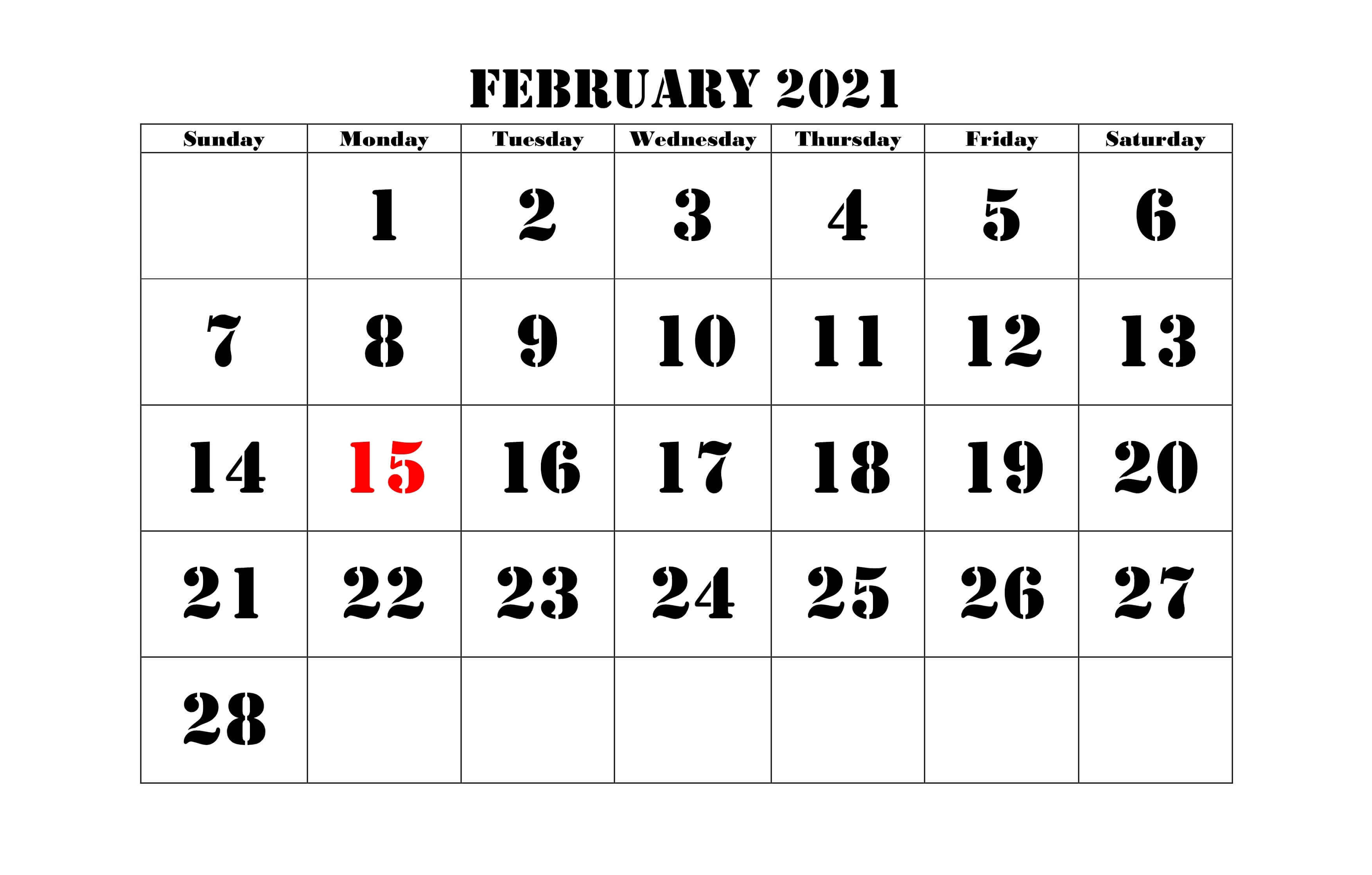 Editable February 2021 Calendar Blank