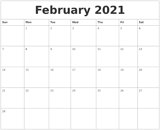 February 2021 Calendar Blank