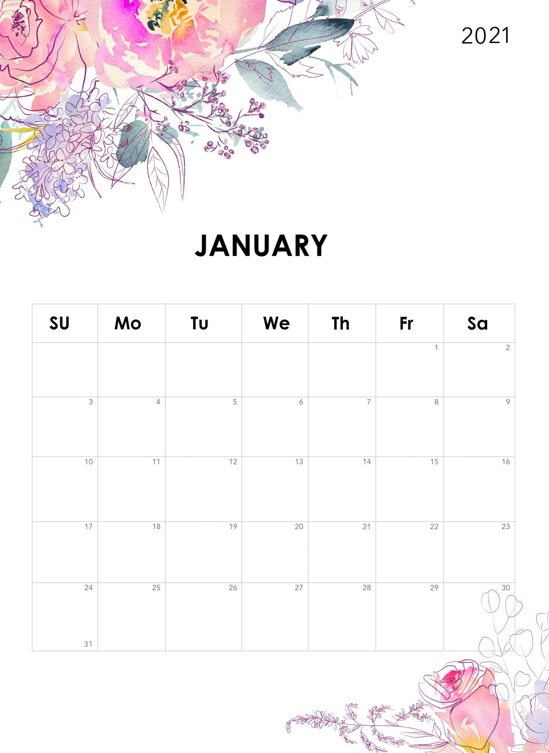 Floral January 2021 Office Desk Calendar