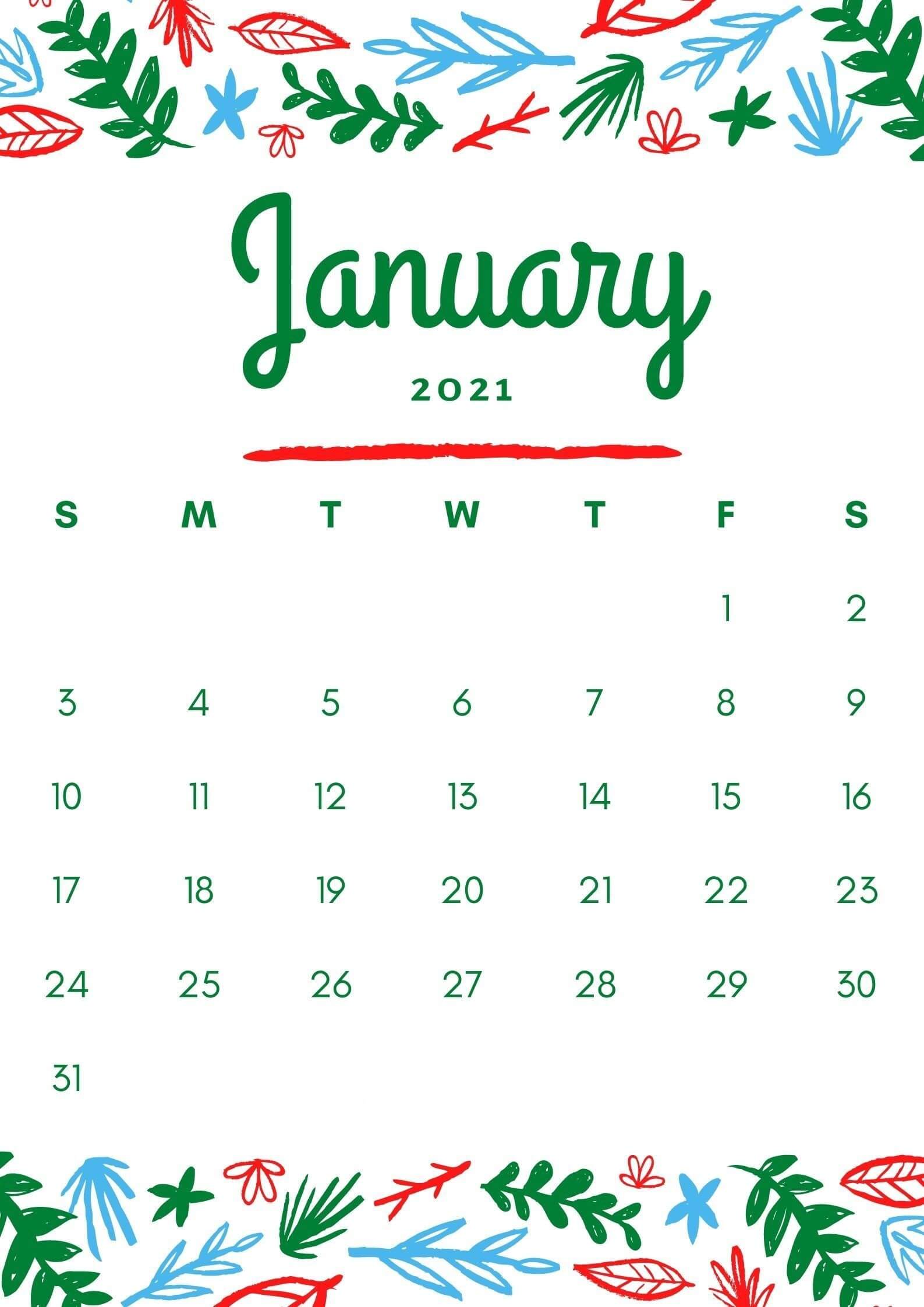 January 2021 Floral Calendar Wallpaper