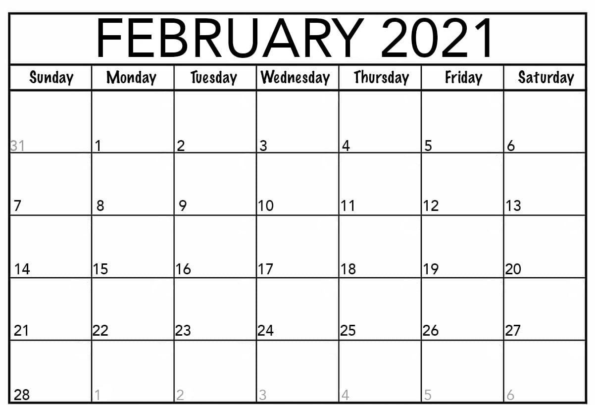 2021 february printable calendar
