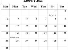 january holidays Calendar 2021
