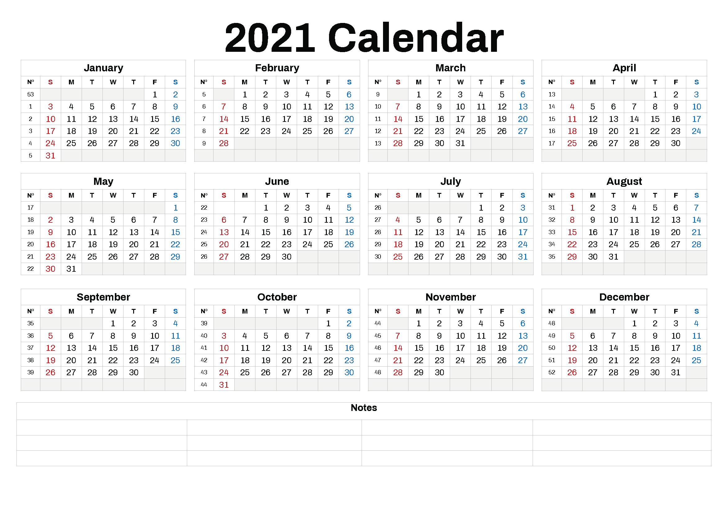 2021 Annual Calendar Template