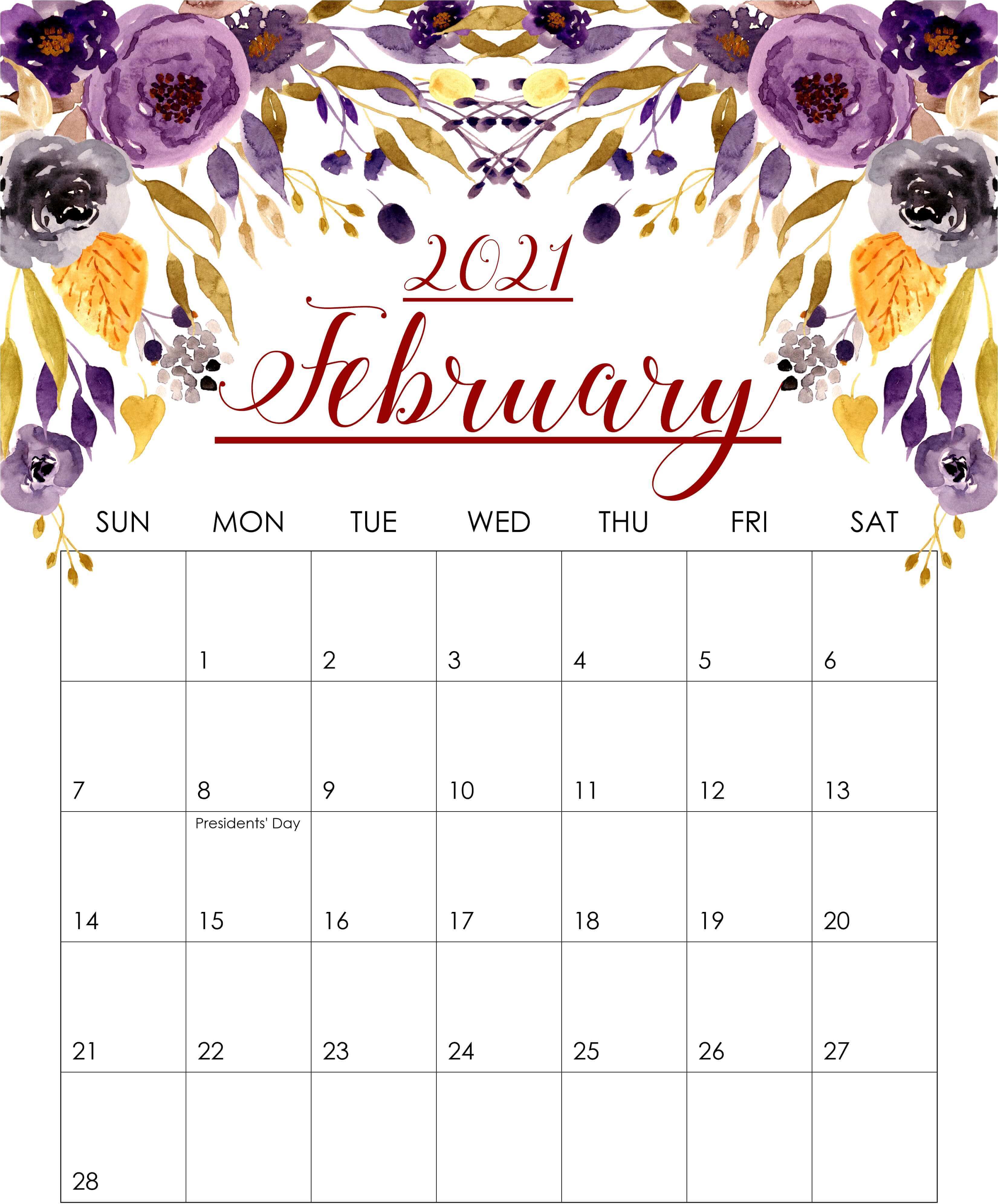 Decorative February 2021 Calendar Floral