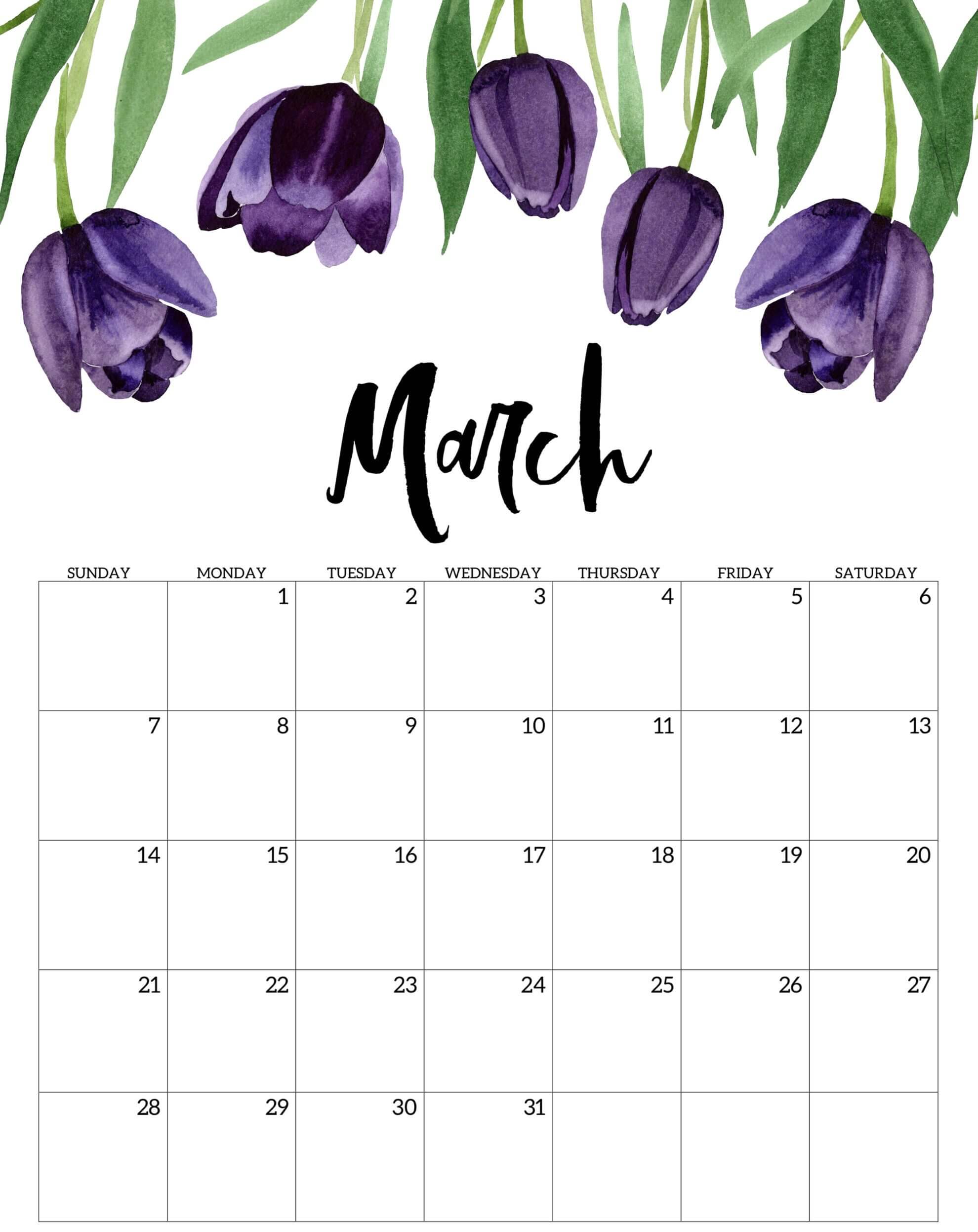 Floral March 2021 Printable Calendar