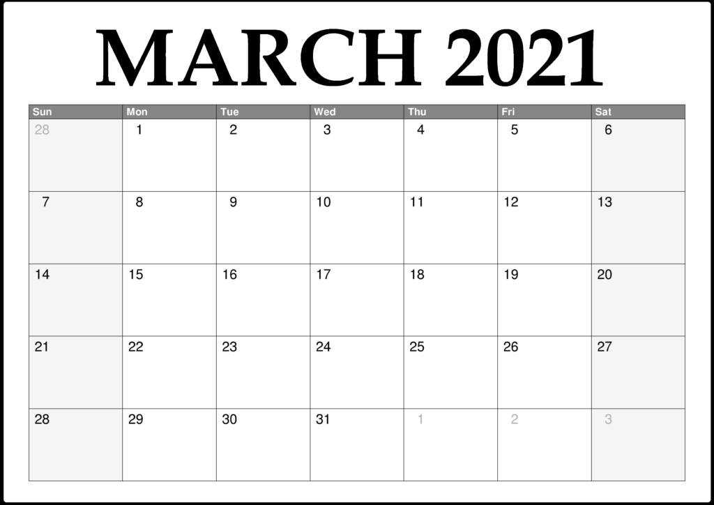 March 2021 Printable Calendar