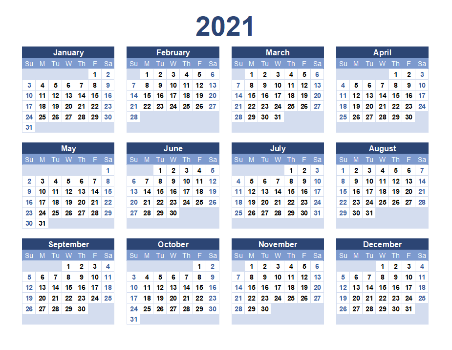 Yearly 2021 Calendar Template