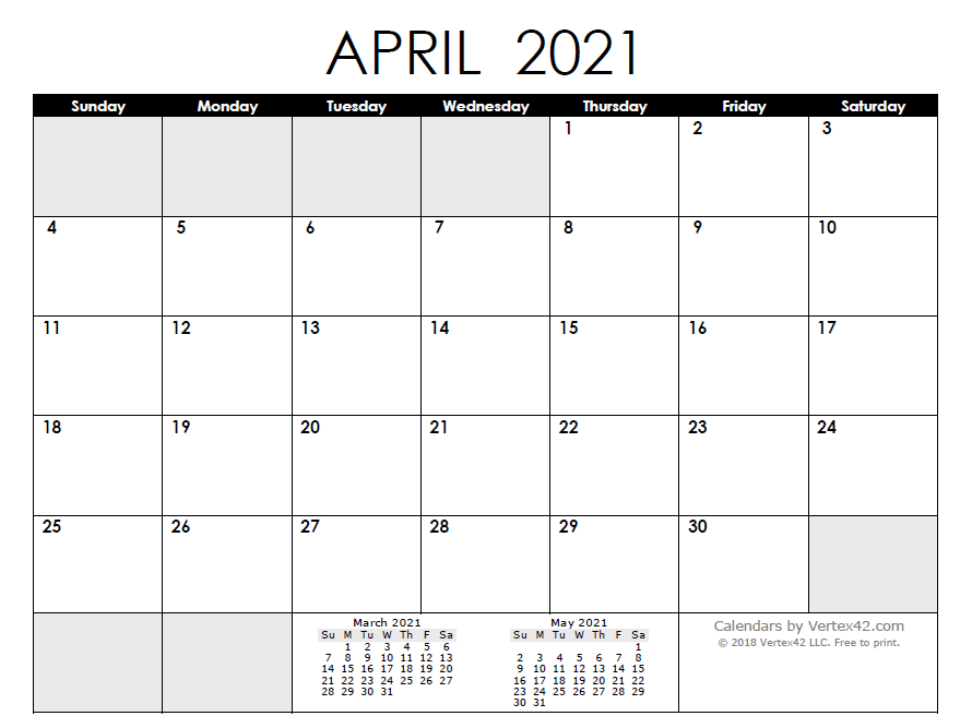 2021 April Calendar Template