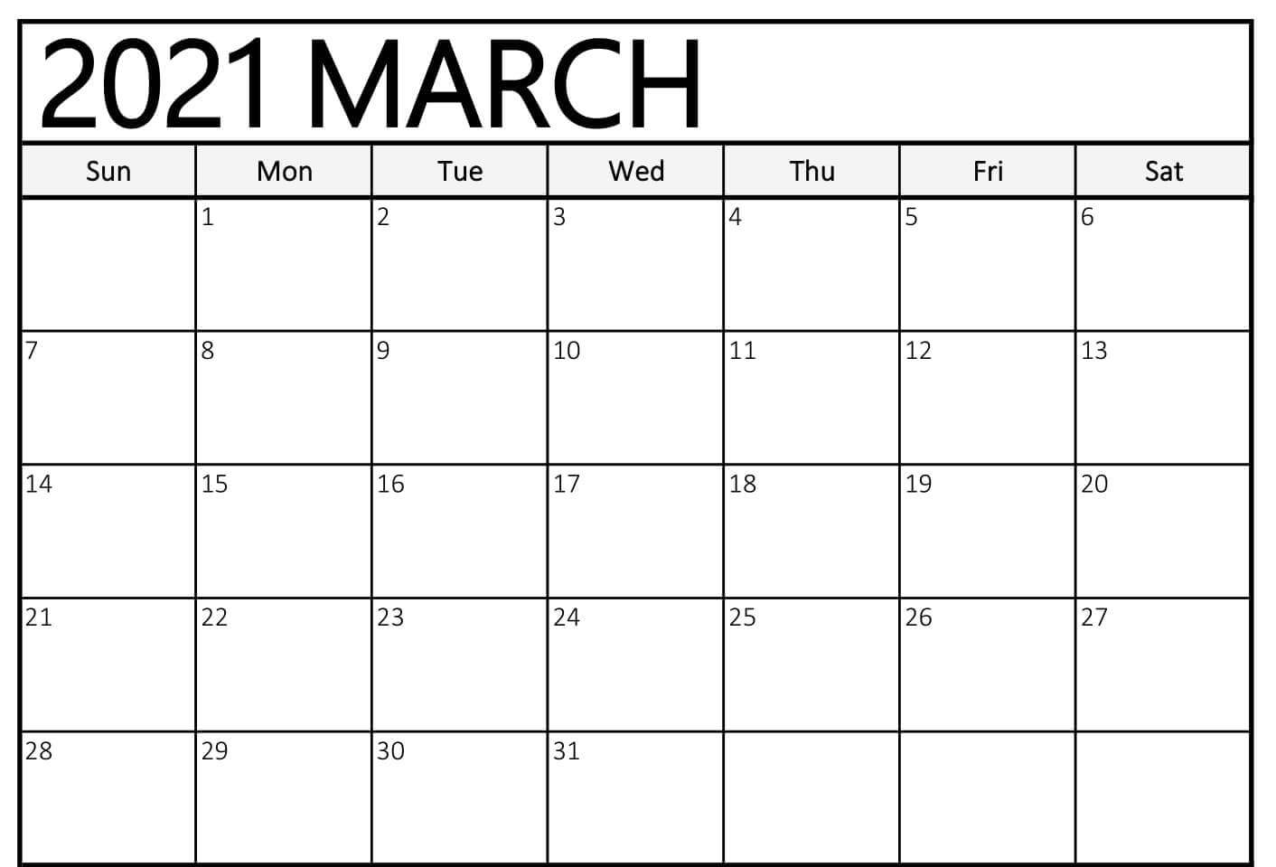 2021 March Blank Calendar