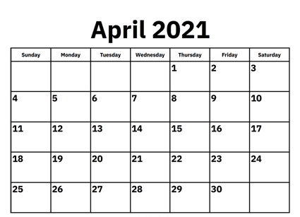 April 2021 Calendar Template