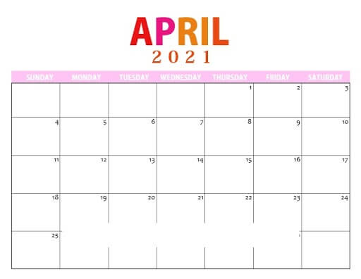 April 2021 Calendars Template PDF
