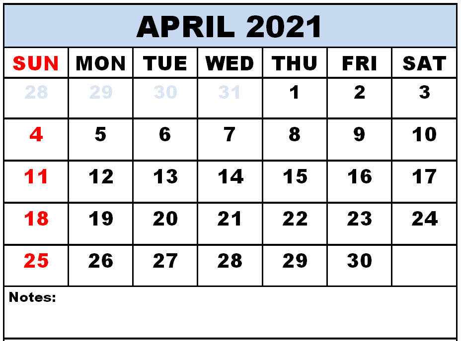 April 2021 Editable Calendar