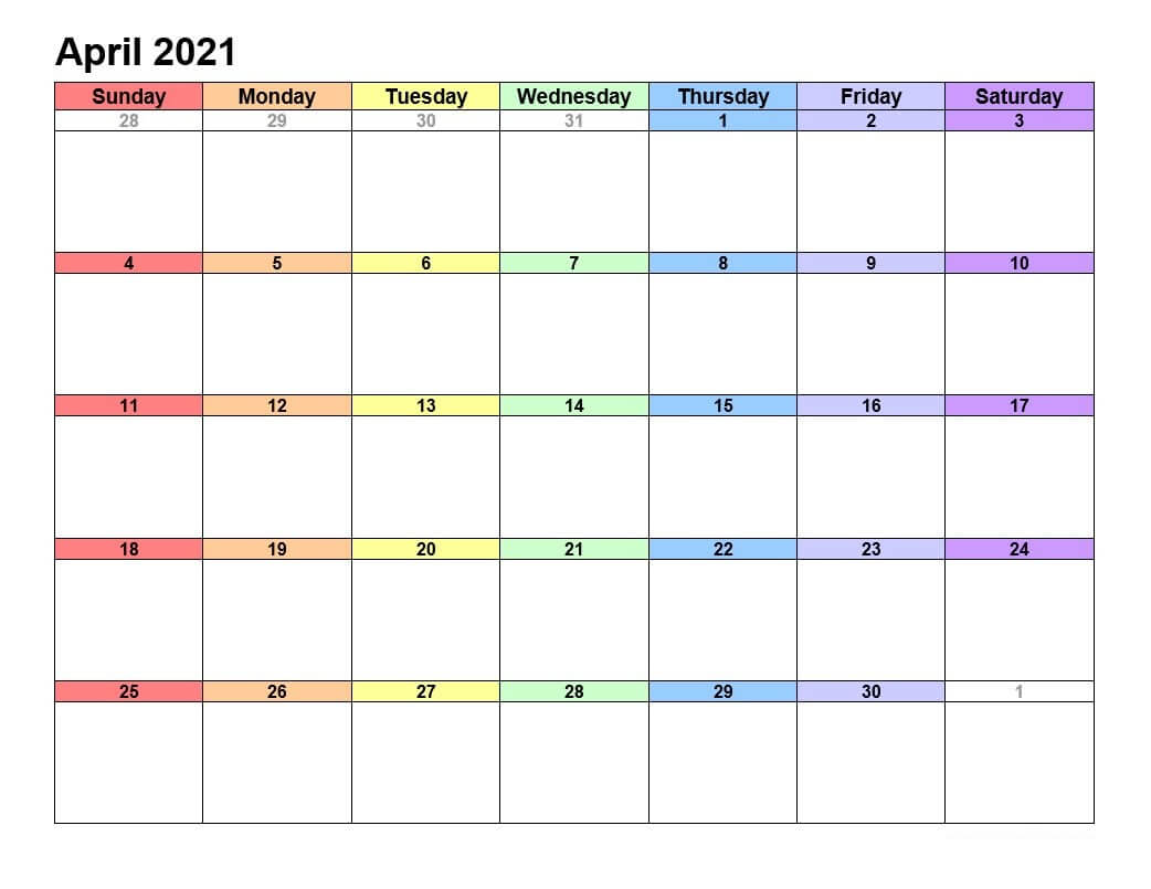 April 2021 Excel Calendar Template