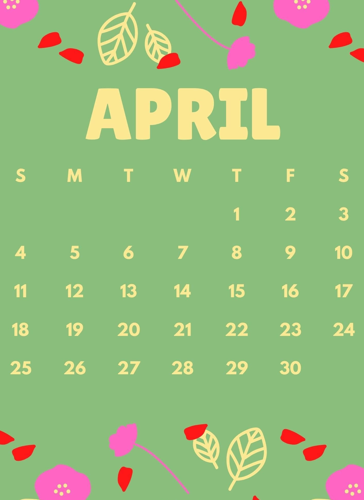 April 2021 Floral Calendar Download
